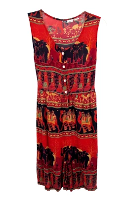 LA CERA Shorts Romper Women M Red Multicolor Elephants Crepe Pockets VTG 90 Boho - Image 1 of 4