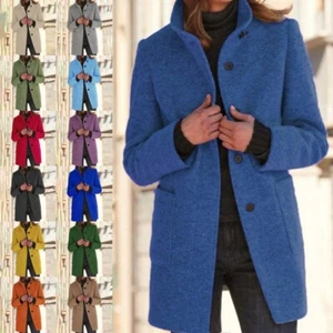 Womens Wool Blazer Coat Jacket Ladies Office OL Work Cardigan Lightweight Tops  - Picture 1 of 29