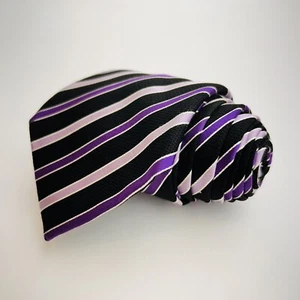 SEAN JOHN Silk Necktie 100% Silk, Purple & Black Tie, Striped Pattern - Picture 1 of 4