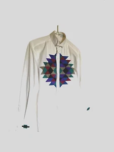 Camicia da smoking Rockin-P bianca geometrica da uomo sud-ovest taglia Sm 14-14,5 - Foto 1 di 7