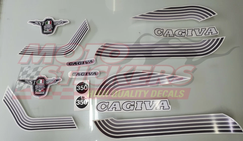 MOTOSTICKERS Cagiva SST 350 a bande sfumate grige + adesivi carter - kit adesivi replica