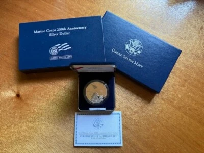 2005 Marine Corps Commemorative Proof 90% Silver Dollar, OGP & COA - Image 1 of 4