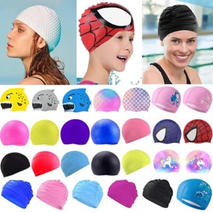 ъWomen Men Boys Girls Elastic Swimming Cap Adult Kids Long Hair Pool Swim Hatこ\ - Picture 1 of 25