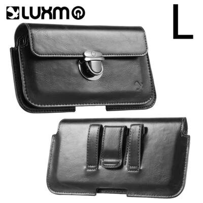 For LG Large Phone - Black HORIZONTAL Leather Pouch Holster Belt Clip Card Case - Image 1 of 4