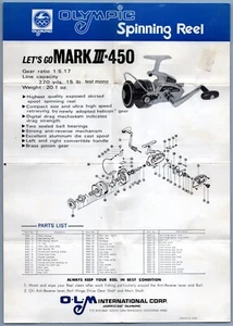Olympic Fishing Reel Spinning Reel  Mark III - 450 Parts List Ad - Picture 1 of 2