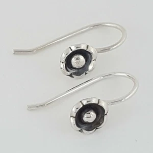 Authentic 925 Sterling Silver Tiny Flower Hook Earrings 6mm x 13mm Drop Dangles - Picture 1 of 10