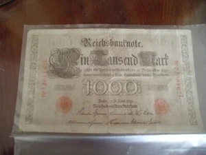 Reichsbanknote 1000 Markvon Reichs bankdirektorium 1910 braun 18 cm - Bild 1 von 2