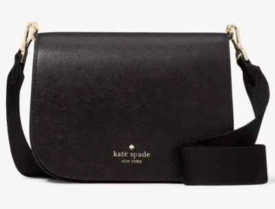 Kate Spade New York 女式 Madison 黑色 Saffiano 皮革马鞍斜挎包。 — 第 1/4 张图片