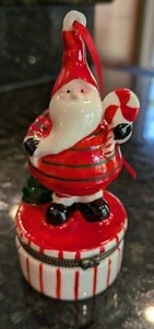 Porcelain Hinged Trinket Box Santa Christmas Ornament - Picture 1 of 4