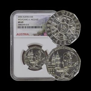AUSTRIA. 2006, 5 Euro, Silver - NGC MS69 - Wolfgang Amadeus Mozart FD