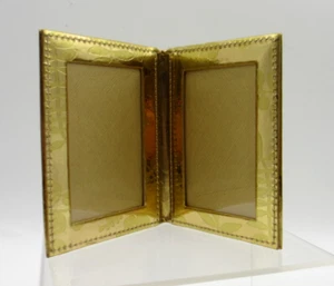 Bifold Frame MINI Holds Two 2x3" Photos Bi-fold Gold Floral Print - Picture 1 of 16