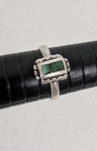 Old Pawn Sterling Silver Ring Rectangle Turquoise Stone Size 5 Weight 2.1 Grams - Picture 1 of 10