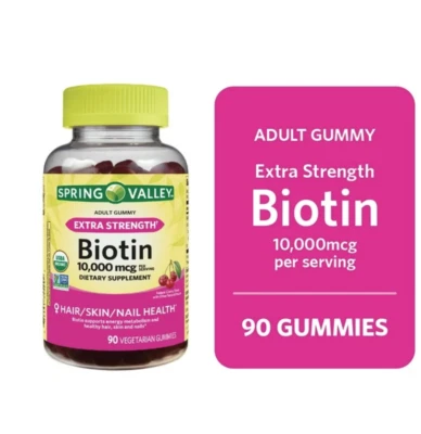 Spring Valley Suplemento Dietético Biotina No OGM Gomitas, Cereza, 10000 Mcg 90 Ct Foto 1 de 4