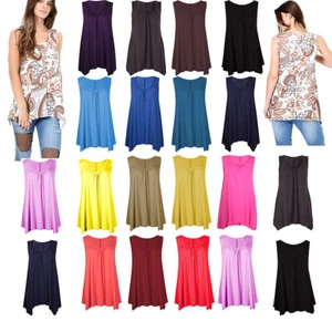 Ladies HANKY hem women sleeveless scoop neck jersey long tunic vest top 8-26 - Picture 1 of 18