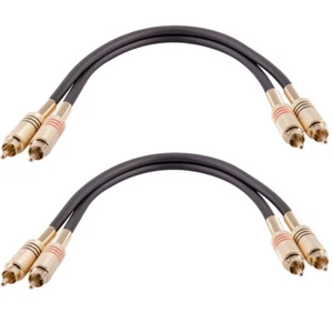 2 Pack of 1 Foot 2-RCA Male to 2-RCA Male Audio Patch Cables - Black and Black - Picture 1 of 1