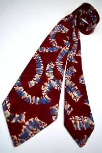 Neck Tie VTG Style Club 30s 40s Art Deco Red Brocade Blue Squiggle 47" x 4.25" - Picture 1 of 6