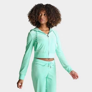 Juicy Couture OG Big Bling Velour Zip-Up Womens Hoodie Mint M NWT $119 - Picture 1 of 6