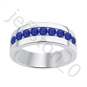 0,45 ctw Lab Created blauer Saphir 14K Weißgold plattiert Ehering Herrenring - Bild 1 von 5
