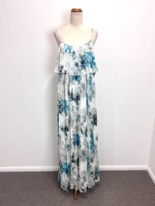 NEW Leona Edmiston Maxi Dress 8 White Pleated Seaside Orchid Print Evening Party - Bild 1 von 13