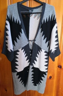 Кашемировый серый черный кремовый кардиган Lord & Taylor с открытой передней частью размер большой - Изображение 1 из 4