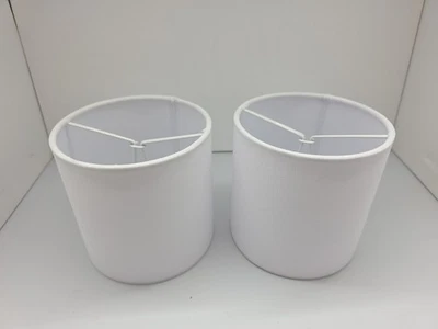 Juego de 2 pantallas redondas de lámpara de tambor de lino blanco con clip de 5" x 5" Foto 1 de 3
