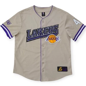 Maglia Baseball NBA Los Angeles Lakers Uomo L Logo Ricamato Viola Tan LA - Foto 1 di 12