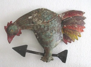 ANTIQUE OLD IRON ROOSTER WEATHER VANE - Picture 1 of 10
