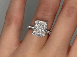 3CT Radiant Cut Real Moissanite Hidden Halo Engagement Ring 14k White Gold Over - Picture 1 of 13