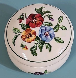 PartyLite Floral Runde Schmuckschatulle Klappdeckel - Stiefmütterchen 4847 - Bild 1 von 7