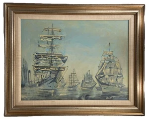 Vintage Sammlung von Schiffen im Hafen von Newport Leinwandbild von F. Earl - Bild 1 von 19