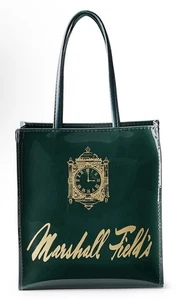 Marshall Field's grüne Brotzeittasche Vinyl tolles Uhr Logo Chicago neu mit Etikett - Bild 1 von 2