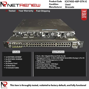 Ruckus Brocade ICX7450-48P-STK-E 48x 1 GB PoE+ RJ45 Switch 2×40 GbE QSFP+ - Picture 1 of 1