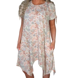 Vestido Bobbie Brooks Mujer XL Alto Bajo Crema Naranja Azul Relajado Cómodo Cachemira - Imagen 1 de 10