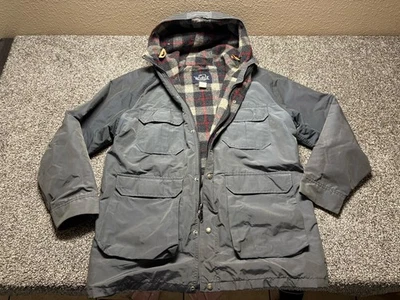 Vintage WOOLRICH Mountain Parka Flannel Wool Lined Coat Hood Large USA Snap Zip - Image 1 of 4