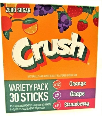 Variety Pack Crush ~ 30 Packets Per Box ~ Sugar Free ~ Drink Mix w/strawberry - Image 1 of 4