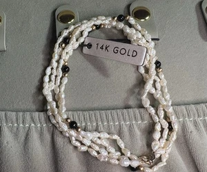 14k Gelbgold Süßwasser Onyx Doppelschnur 16" Halskette 9,6 g oder Armband 5,2 mm - Bild 1 von 8