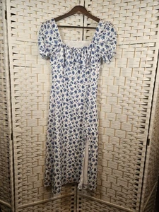 Markenloses Damen Kleid weiß blau Blumen Gr. S Milkmaid Coquette Bloomcore - Bild 1 von 14