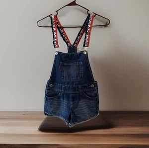 Girls LEVI'S Shortalls Short Bibbed Overalls Red White Blue Logo Straps 8 Reg - Picture 1 of 12