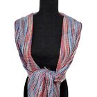 Womens Shawl Scarf Red Multicolor Bohemian Knit With Fringe 27x76" Long