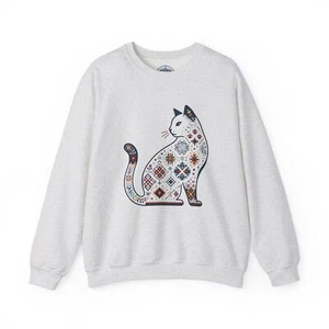 Minimalistisches Katzendesign-Sweatshirt mit ukrainischen Stickmustern - Bild 1 von 9