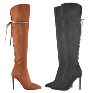 Botas altas con cordones sobre la rodilla Onlymaker para mujer punta puntiaguda cremallera lateral - Imagen 1 de 20