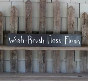 Custom Painted Wood Sign Wash Brush Floss Flush 24 inch Bathroom Decor - Picture 1 of 7
