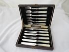 SOLID SILVER & MOTHER OF PEARL DESSERT CUTLERY SET SHEFF 1920 W. HUTTON CASED
