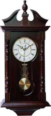 Elegant Walnut Grandfather Wood Wall Clock with Hourly Chime & Pendulum - Image 1 of 4
