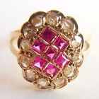 Antique Ring 18K Gold, Rose Cut Diamonds & Synthetic Rubies - VERY NICE