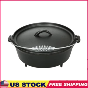 5qt Pre-Seasoned Cast Iron Dutch Oven Spiral Bail Handle Camping Cooking Pot New - Picture 1 of 4