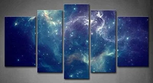 5 Panel Space Wall Art Blue Purple Galaxy Universe Canvas Outer Space Paintin... - Picture 1 of 9