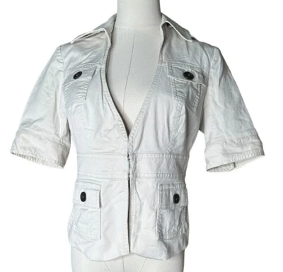 Chaqueta Safari London Jean Chino Caqui Claro Beige Manga Corta Y2K Escote en V S Foto 1 de 4