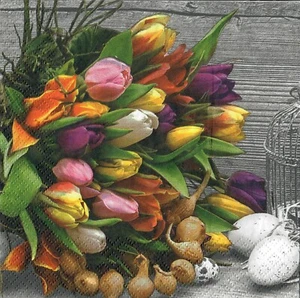 4 servilletas de papel individuales decoupage mesa de artesanía flores de Pascua tulipanes huevos 79 - Imagen 1 de 3