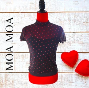 NWT Women's Moa Moa Black Heart Mesh Crop Top w/Silky Black Undershirt Size: M - Picture 1 of 8